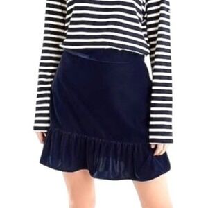 J Crew Navy Blue Velvet Peplum Ruffle Hem Mini Skirt Womens Medium